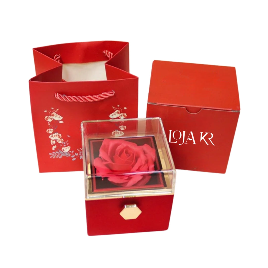 Caixa com Rosa Preservada + Sacola para Presentear - Caixa Rotativa!