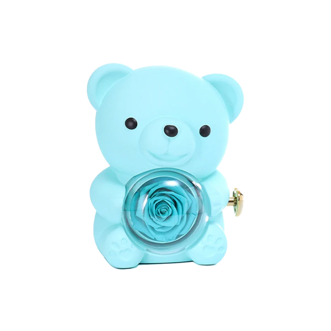 Urso com Rosa Preservada + Sacola para Presentear - Caixa Rotativa!