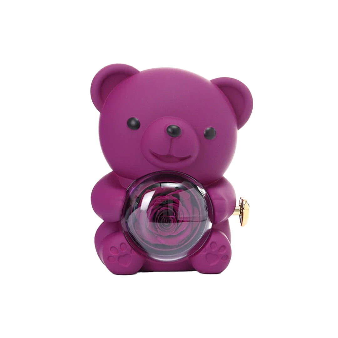 Urso com Rosa Preservada + Sacola para Presentear - Caixa Rotativa!