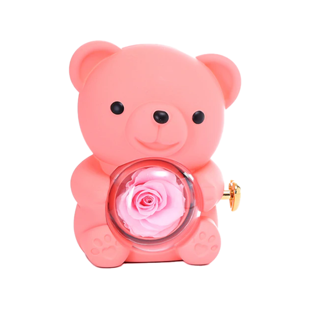 Colar Dueto de Amor + Urso com Rosa Eternizada