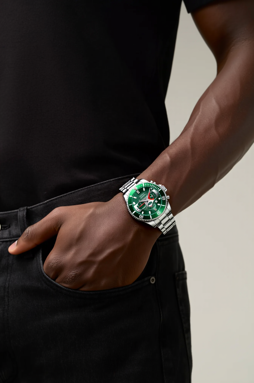 KIT Milano Green 42mm + Perfume Homme 30ml + Carteira Slim